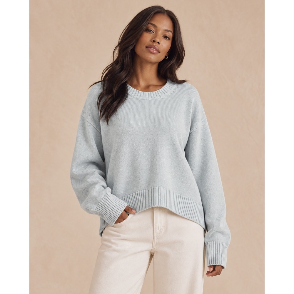 Quince Organic Cotton Fisherman Sweater Light Blue Oversized Crew Neck Large